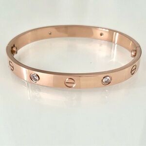 Screw Cuff Bangle Bracelet in Rose Gold with Stones